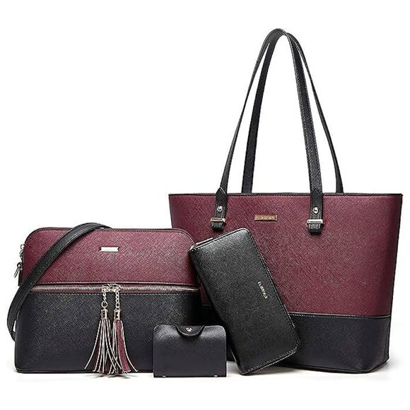 Handbags - Women Fashion Synthetic Leather Handbags Tote Bag Shoulder Bag Black&purple